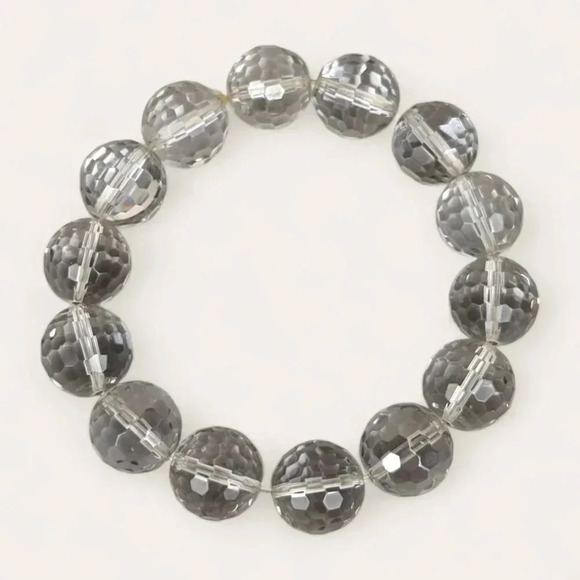 (2/$20) Faceted Clear Glass Ball Stretch Bracelet - Picture 2 of 4